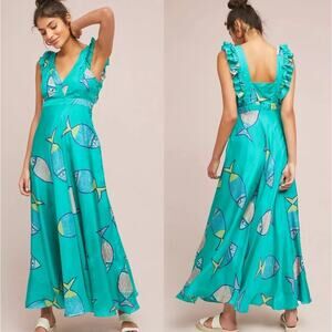 Anupamaa Anthropologie summer school fish print silk dress Sz 0